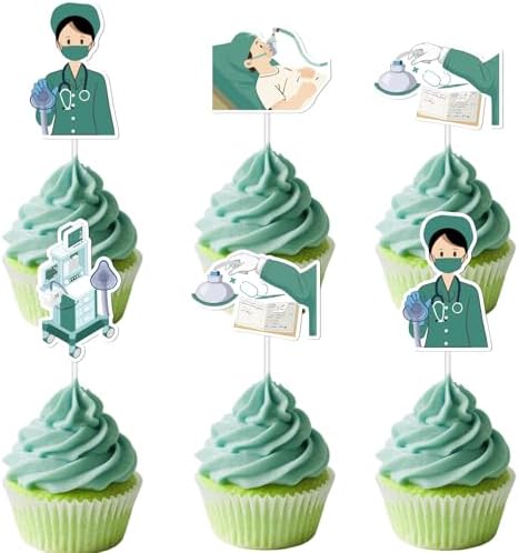 Surgery Anesthesia Party Decors 24pcs Green Anesthesia Cake Toppe...