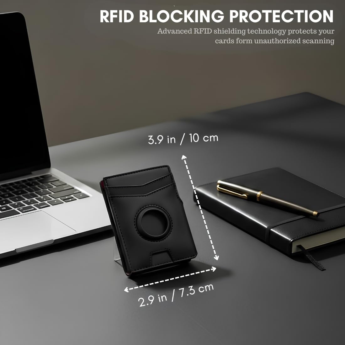 Airtag Wallet for men , RFID Blocking, Pop-Up Aluminum Card Holder, Bifold, ID Window, Money Clip, Up to 12 Cards, Slim & Minimalist, Smart, MicroFiber Leather (Black), Gift Box image 2