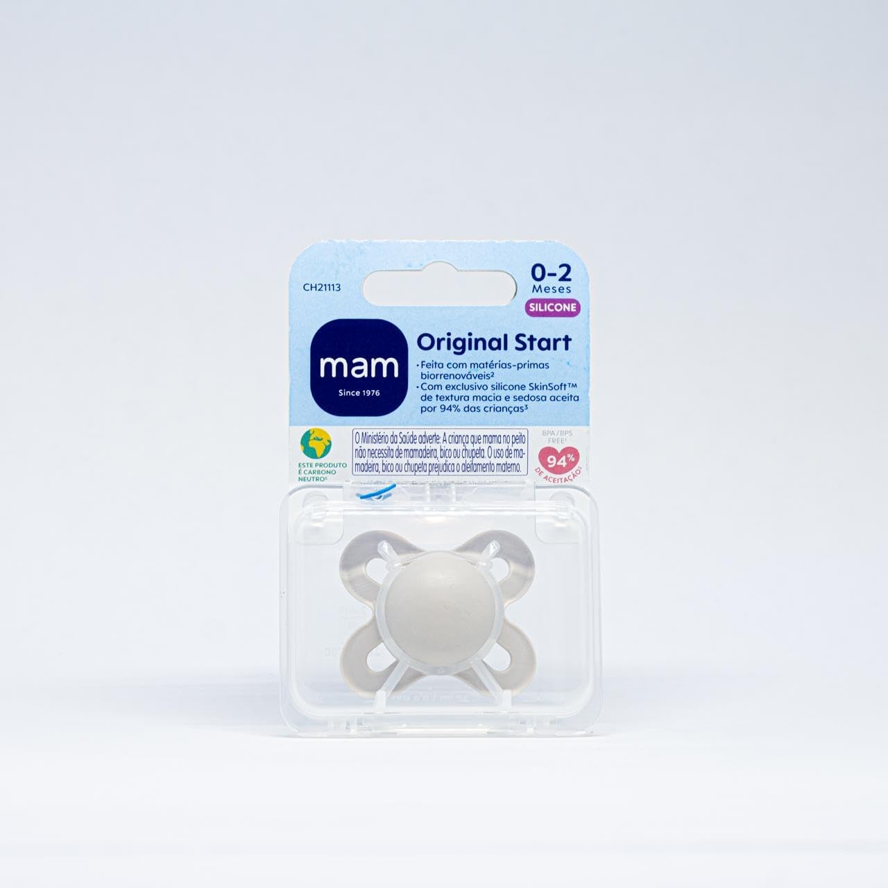 MAM Baby 1 Chupeta Original Start Com Bico Simétrico de Silicone SkinSoft para Crianças 0-2 Meses Autoesterilizável em 3 Minutos, Neutra