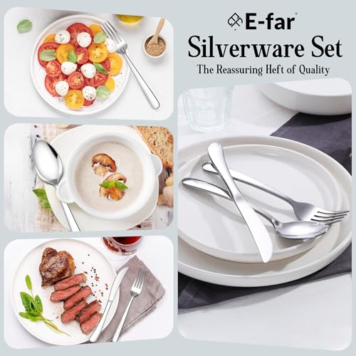 Image of E-Far Silverware Set for 8, 40-Piece Heavy Duty Stainless Steel Forks and Spoons Flatware Set, Metal Eating Utensils Cutlery for Home Kitchen, Mirror Polished & Dishwasher Safe