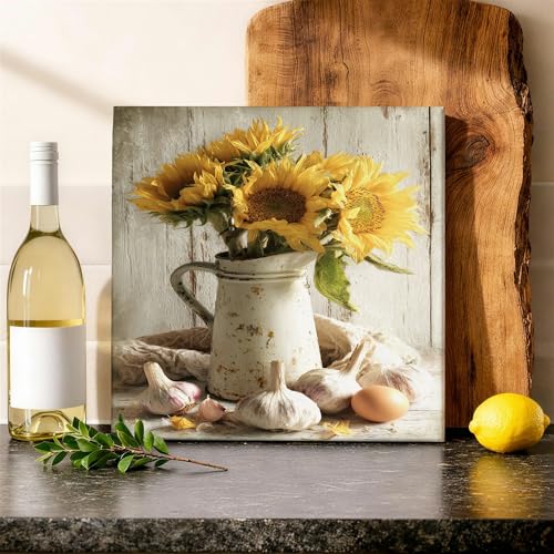 Toile murale tournesol rustique 30x30 cm pour décoration de cuisine d'été