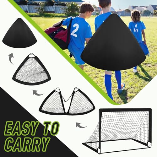 Image of 2 Soccer Goal of 4X3 FT for Backyard, Portable Football Goal Training Equipment with Soccer Ball, 10 Football Cones, Carry Bag, Practice Net for Youth Games, Sports