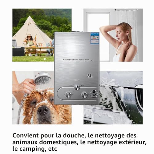 Chauffe-eau à Gaz 12LPM, Chauffe-eau Instantané au Gaz Propane GPL 6L avec Kit de douche, Modes Hiver Et éTé, Protection Contre La Surchauffe, pour brûleur de chaudière pour Camping, Maison – vue 4