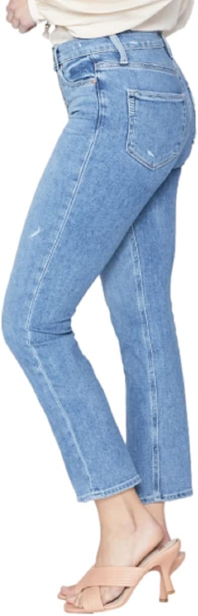 PAIGE Women's Cindy Crop Exposed Button Fly High Rise in Say Anything Distressed