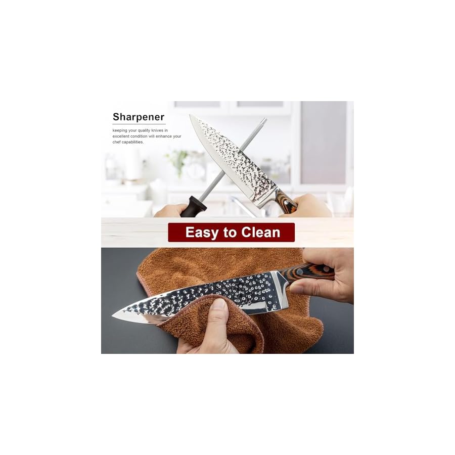 Kitchen Knife Set,15-Piece Knife Set With Block Wooden Self Sharpening For Chef Knife Set Ninja Knife Set with Sharpener Built in,Best Gift Combo