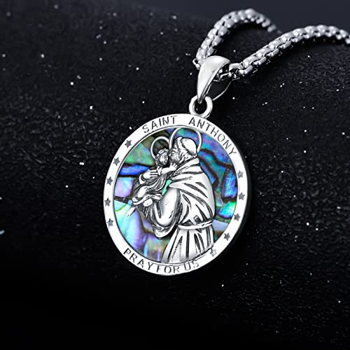 Shusukue Saint Anthony Necklace With Abalone Shell 925 Sterling Silver St Anthony Pendant Necklace Religious Medal With Prayer Pendant Amulet Jewelry Gifts For Men Women Boys Girls #TOP3