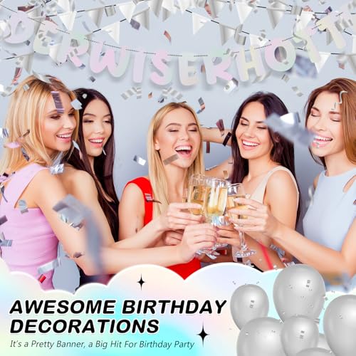 Image of Fulmoon Set of 3 Pre Strung Older Wiser Hotter Glitter Banner Funny Birthday Banner for Women 30th 40th 50th 60th 70th 80th Birthday Party Decorations Sign Gift(Iridescent)