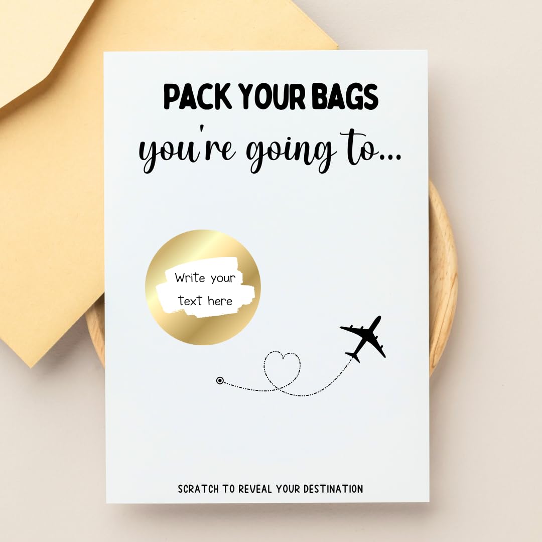 #SC022 Pack Your Bags, You're Jetting Off Scratch Card, Surprise holiday reveal, we are going to holiday destination scratch to reveal, holiday abroad gift for him or her, mum or dad surprise gift