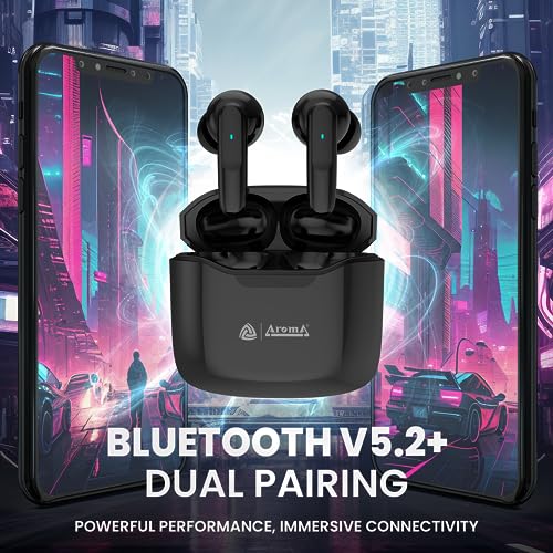 Image of Aroma NB138 Dash 30 Hours* Playtime | 45Ms Gaming True Wireless Earbuds | Bluetooth Headset | Perfect for Gaming | Dual Pairing Mode and Voice Assistant | Type-C Fast Charging (Black)