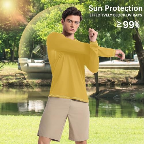 Gold Enrod Yellow Shirts Summer UPF 50+ Breathable Long Sleeve Mens Sun Shirts Protection Long Sleeve Water Fishing4