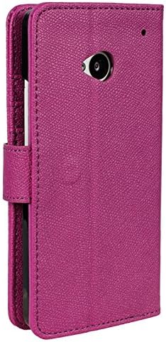HTC One Case, Abacus24-7 HTC One Wallet Case [Book Fold] Leather HTC One M7 Cover [Flip Cover] with Foldable Stand, Pockets for ID, Credit Cards - Purple Flip Case for HTC One M7
