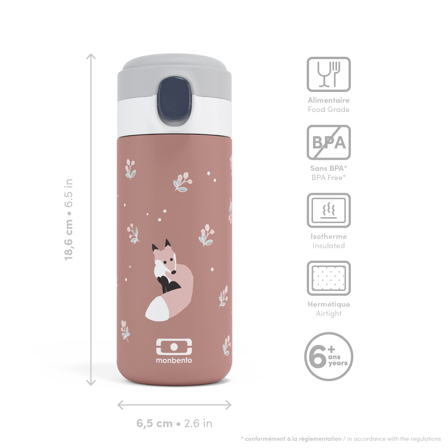 monbento - Borraccia Termica Bambini MB Pop Fox - Volpe - 360ml - Ermetica - Bevande Calde/Fresche fino a 12 Ore - Piccola Bottiglia Bambini Scuola/Parco o Adulti Borsetta - Senza BPA - Rosa Cannella