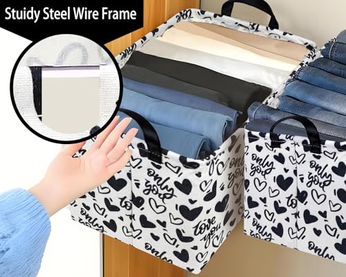 Image of Large Valentine's Day Basket Heart Shaped Storage Bin for Gifts Collapsible Organizer Room Decor (Black Hollow Entity Love)
