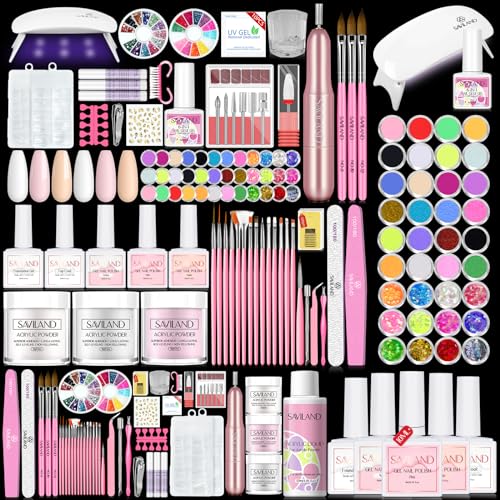 SAVILAND Acrylic Nail Kit with Drill: Professional Nails Kit Acrylic Set with Everything U V Light...