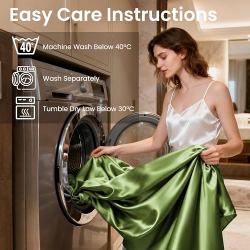 Image of Love's cabin Satin King Sheet Sets - 4 Piece Sage Silky Sheets King Size Bed Set with Deep Pocket, Luxury Silk Feel King Size Satin Sheet Set (1 Flat Sheet,1 Fitted Sheet,2 Pillow Cases)