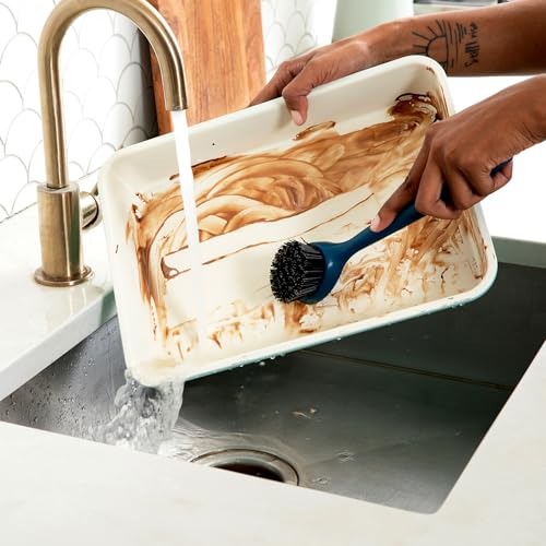 Image of Full Circle Clean Ocean, Heavy Duty Dish Brush, Tough Bristles and Built-in Scraper, Perfect for Cast Iron, Sustainably Made 100% From Recycled Ghost Fishing Nets