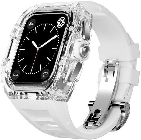 Bracelet montre cristal iWatch 45mm antichoc avec cadran transparent