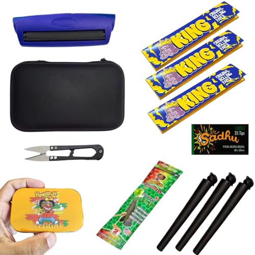 Kit Blunt Premium, 12 Itens Completos, Estojo Case 16cm, Bolador Automático King Size, Tesoura Metal, Piteiras, Sedas, Tubinhos para Transporte