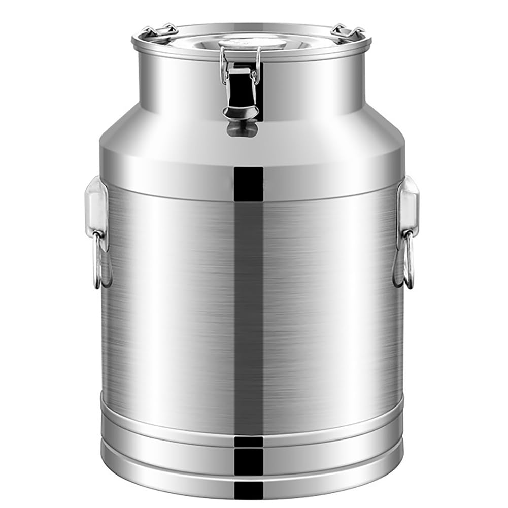 Contenedor de almacenamiento de líquidos de acero inoxidable con tapa sellada y asa de transporte para conservación de alimentos y bebidas
