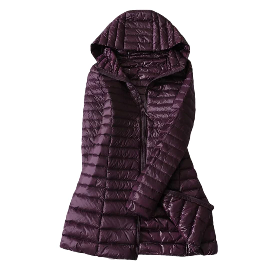 Chaqueta de plumón de pato con capucha para mujer, abrigo largo y ligero acolchado de plumas