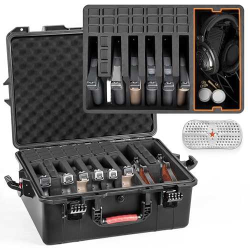 Kinghardcase Gun Cases for Handguns & Revolvers - Hold 8 Pistols & 28 Magazines Gun Pistol Case, Waterproof TSA Approved Multiple Hard Shell Pistol Case for Travel/Range/Home Use