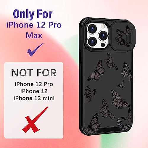 Image of Funermei (2in1 for iPhone 12 Pro Max Case for Women Butterfly Cute Girls Phone Cover Girly Pretty Aesthetic Black Butterfly Design with Camera Cover Funda for Apple for iPhone 12 Pro Max Case