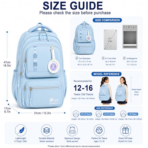 Image of Korean Style School & College Backpack with Detachable Pouch | 18 Inch Large capacity bag for Girls & Boys Age of 12-16 years | Best for School, Tution, Travel, Camping
