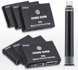 Asvine Fountain Pen Ink Cartridges Black Color, Set of 30 Refill Ink Cartridges, 3.4 mm Bore Diameter