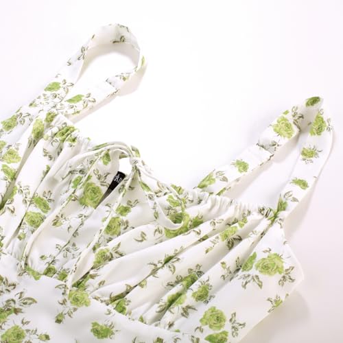 Image of Scarlet Darkness Floral Mini Corset Dress for Women Teen 2026 Summer Spring Flowy A-Line Sundress with Pockets White Green Floral L