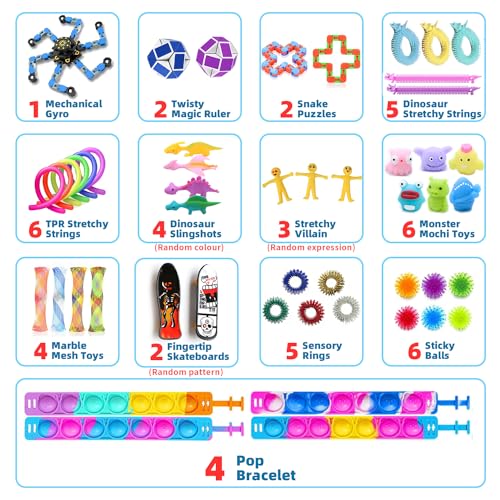 JUAUO 50 Pcs Fidget Toys Set, Stress-Angst Relief Spielzeug für Kinder und Erwachsene, Angst Relief Finger Toys, Anti Stress Autismus Und ADHS, Sensorisches Spielzeug Set für Kinder Geburtstagsfeier