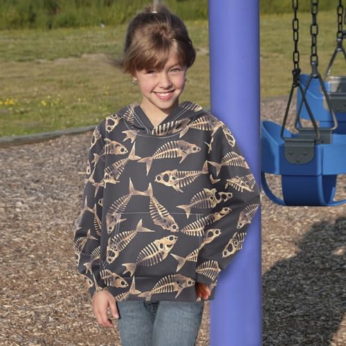 KLL Dead Fish Skeletons Boys And Girls Sweatshirts Long Sleeve Hooded Pullover Shirts with Kangaroo Pocket4