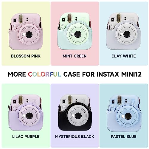 Meetikar Kameratasche und 64 Taschen Fotoalbum kompatibel mit Fujifilm Instax Mini 12 Sofortbildkamera, PU Leder tragbare Mini 12 Kameratasche mit verstellbarem Schulterriemen (Braun)