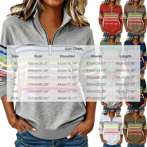 Womens Half Zip Sweatshirts Striped Collar V Neck Long Sleeve Tops - image 4