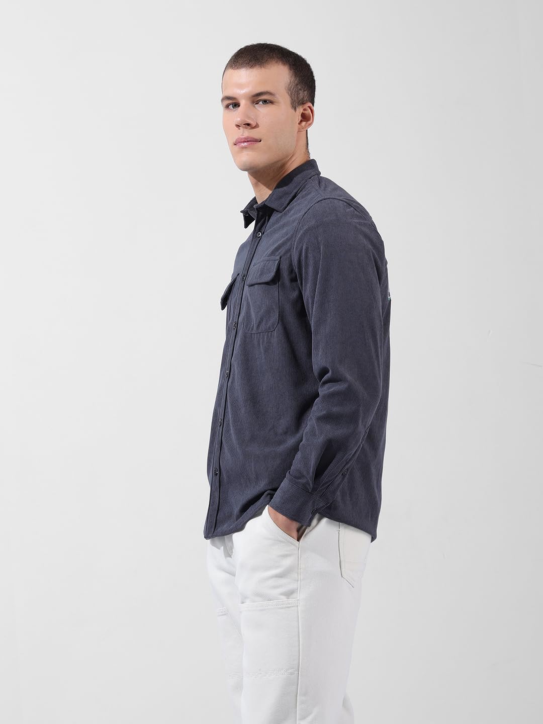 The Indian Garage Co Camicia da uomo vestibilità regolare ricamata, maniche lunghe, colletto a spalla mancante, abbigliamento da strada