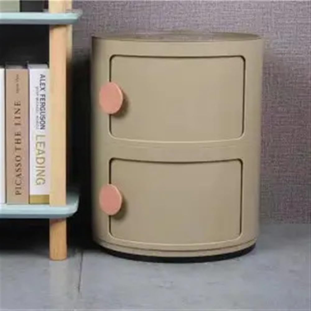 Small Bathroom Cabinet, Round with Slide Drawers, Modern End Table Side Plastic Chest for Living Room Bedroom Bathroom(Brown,2 Tiers)
