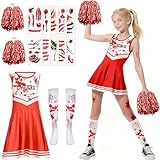 KOOOGEAR Costume de pom-pom girl zombie pour enfant fille - Costume d'Halloween avec pompo...