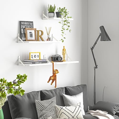Image of YGEOMER Floating Shelves for Wall, Different Sizes White Wall Shelves for Living Room, Bathroom, Bedroom, Kitchen, Home Decor (Set of 4)
