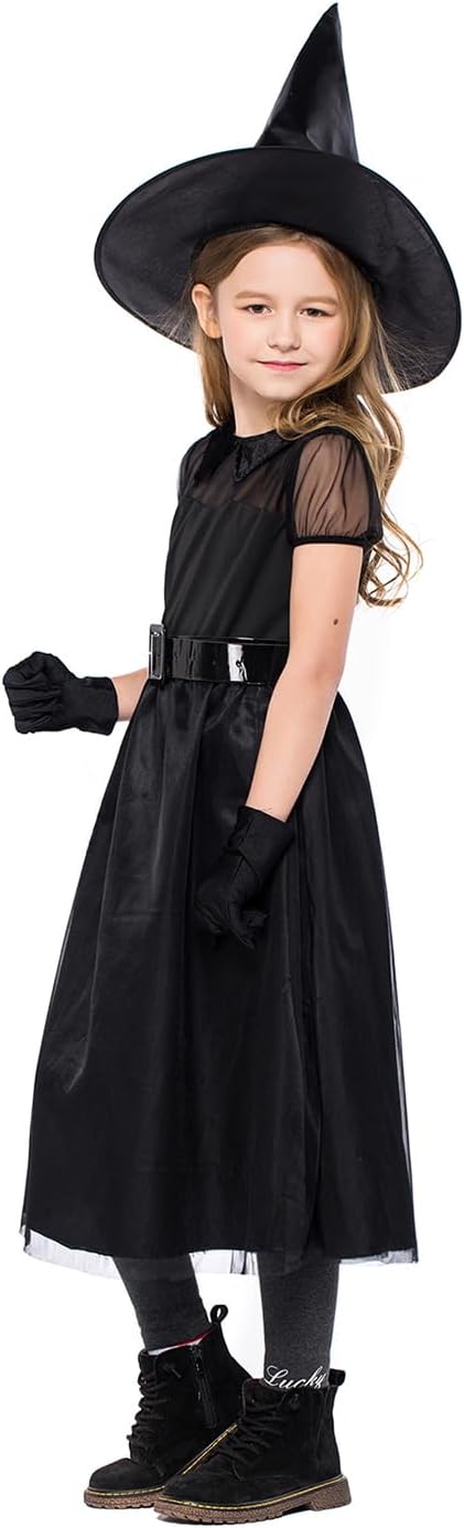 FANCYINN Little Halloween Witch Outfit Crazy Pretend Black Tulle Dress Up Deluxe Sets with Hat 1-13T - Image 2