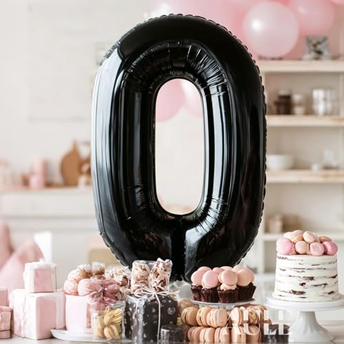 Image of AULE 40 Inch Big Black 0 Balloon Number Large Foil Helium Number Balloons 0-9 Jumbo Giant Happy 0th Birthday Party Decorations for Boy or Girl Huge Mylar Anniversary Party Supplies