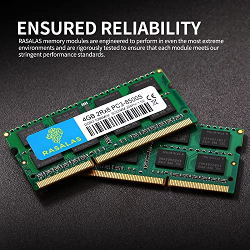 Image of RASALAS 8GB Kit (2 x 4GB) PC3-8500 DDR3 1066 Mhz 1067 MHz 8500s SODIMM RAM Laptop Memory Upgrade for Notebook 204PIN 1.5V Memory