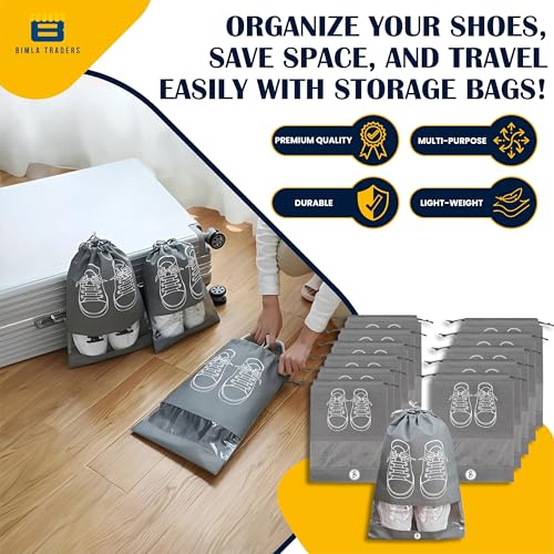 Image of Shoe Bag for Travel & Storage|Water-Resistant Shoe Organizer for Men & Women|Foldable Shoe Cover for Luggage & Closet |Travel Accessories for Footwear Protection (Grey,Pack of 12)