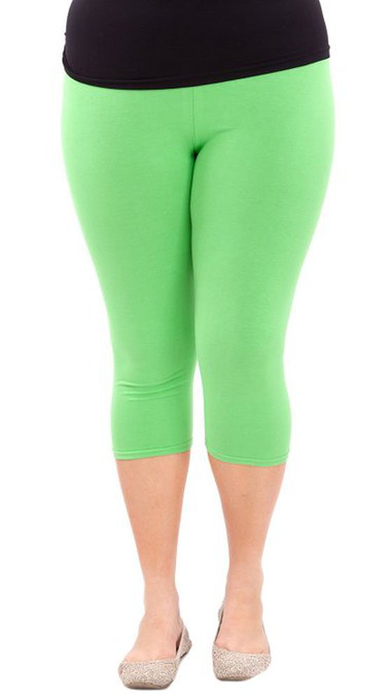 Elegance 1234 Women's Lime Green Plain Cotton Stretch 3/4 Leggings - Multiple Colours And Sizes - Ref. 2191 - Green - Xxxl