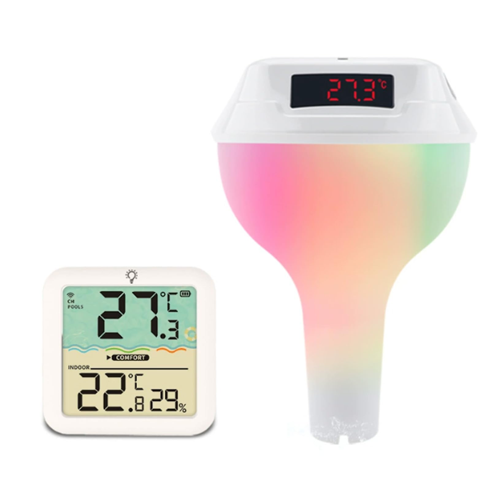 Drahtloses Schwimmendes Pool-Thermometer mit Farbwechselndem Licht – Lange Haltbarkeit – Geeignet für Pool-Enthusiasten. LED-Anzeige