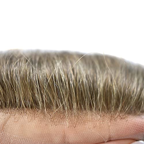 Mens Hair Piece Full French Lace Real Human Replacement System Hair Breathable Toupee For Men Bleached Knot Hair Prosthesis 6X8" 80% Density #18 MEDIUM BLONDE - Image 6