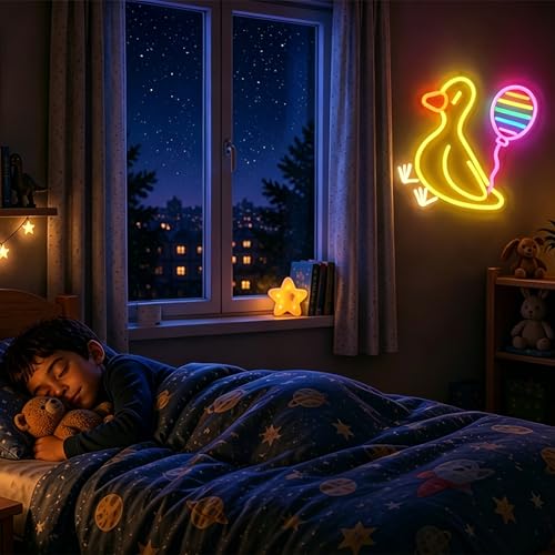 Image of Balloon Duck Neon Sign for Wall Decor Light Up Sign Led Signs for Room Party Home Wall Decor USB Powered