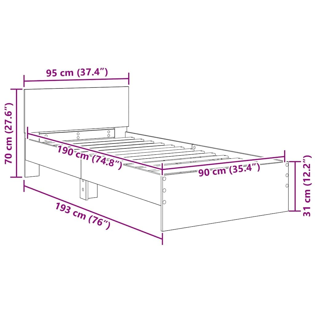 vidaXL Estructura de Cama con Tiras LED Roble Artisan 90 x 190 cm