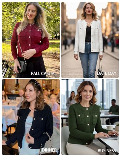 Image of GRACE KARIN Womens Open Front Button Down Long Sleeve Texture Knit Cardigan Sweaters with Pockets