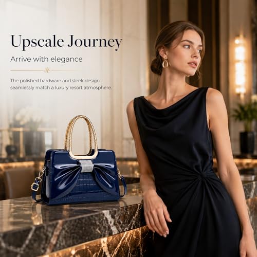 Shoulder Bags for Women, Retro Vegan Leather Handbags with Lock Closure, Y2K Vintage Purse Medium Structured Top-Handle Satchel for Work Travel Party (Blue) - image 8