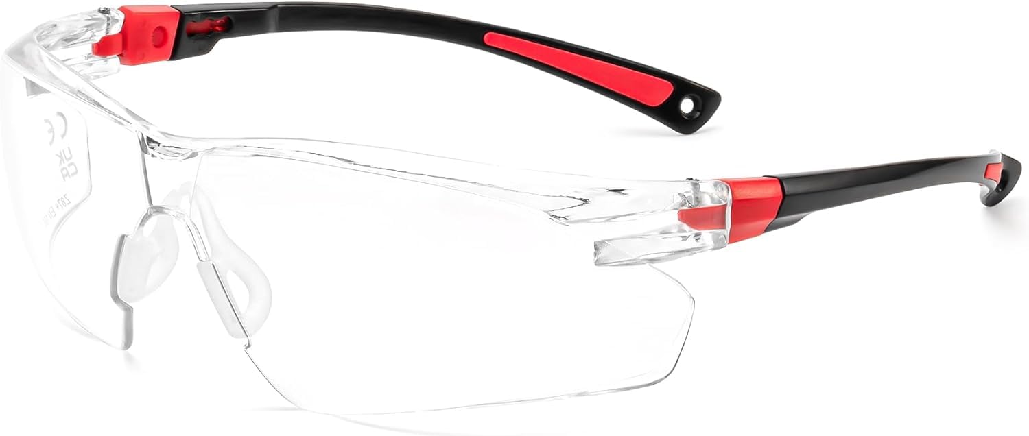 Safety Glasses Anti-Fog Wrap-Around Work Goggles, Adjustable Frame Clear Lens Cycling Protection for Men Women