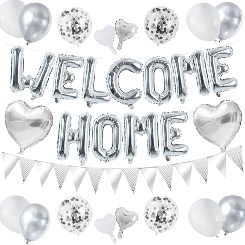 Image of TONIFUL 16 Inch Silver Welcome Home Foil Letter Balloon Banner Decor Kit